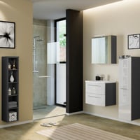 Salle de bain Gene: étagère, armoire de toilette, meuble évier, colonne - graphite/blanc brillant