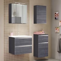 Salle de bains Lotuk: armoires murales, armoire de toilette, évier - chêne gris