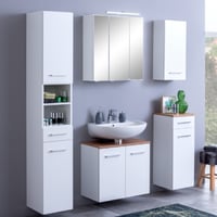 Salle de bain Pares: colonne, armoire de toilette, meuble sous-vasque, armoires murales - blanc