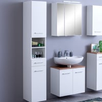 Salle de bain Pares: colonne, armoire de toilette, meuble sous-vasque - blanc