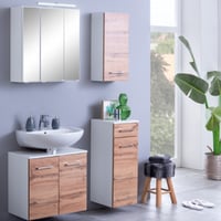 Salle de bain Pares: armoire de toilette, meuble sous-vasque, armoires murales - chêne/blanc
