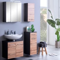 Salle de bain Pares: armoire de toilette, meuble sous-vasque, armoires murales - graphite/chêne