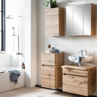 Salle de bain Vikas: meubles suspendus, armoire de toilette, meuble sous-vasque - chêne