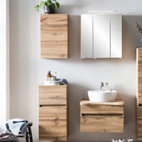 Salle de bains Vikas: meubles suspendus, armoire de toilette, meuble évier - chêne