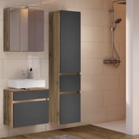 Salle de bains Luna: armoire de toilette, meuble sous-vasque, colonne - anthracite/chêne