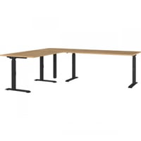 Bureau d'angle Cornel - 240x200x91cm - réglable - décor chêne/noir