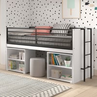 Lit mi-hauteur Sammie 90x200cm - avec bureau et bibliothèques - blanc
