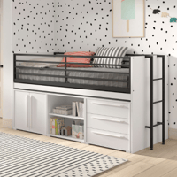 Lit mi-hauteur Sammie 90x200cm - avec bureau et rangement - blanc