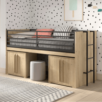 Lit mi-hauteur Sammie 90x200cm - avec bureau et commodes - décor chêne