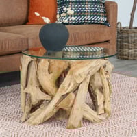 Table basse en verre inspirée de la nature - Ø60x40 cm | Teck, Verre