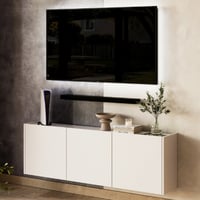 Meuble TV Piano - 138x25x45cm - 3 portes - blanc