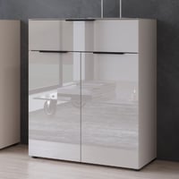 Commode Dudek avec 2 portes & 1 tiroir - façades en verre - beige