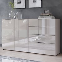 Bahut Dudek avec 2 portes & 4 tiroirs - façades en verre - beige