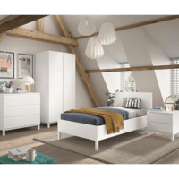 Chambre d'adolescent Eva: lit 90x200cm, chevet, armoire, commode - blanc