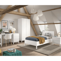 Chambre d'adolescent Eva: lit 90x200cm, chevet, armoire, bureau - blanc
