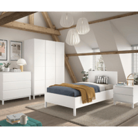 Chambre d'adolescent Eva: lit 90x200cm, chevet, armoire, commode - blanc