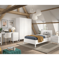 Chambre d'adolescent Eva: lit 90x200cm, chevet, armoire, bureau - blanc