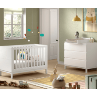 Chambre bébé Eva: lit bébé 60x120cm, commode avec planche à langer - blanc