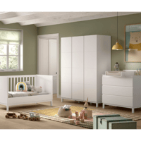 Chambre junior Eva: lit junior 70x140cm, commode avec planche à langer, armoire - blanc