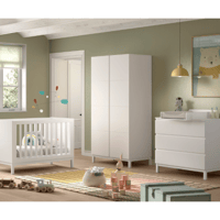 Chambre bébé Eva: lit bébé 60x120cm, commode avec planche à langer, armoire - blanc