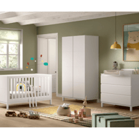 Chambre junior Eva: lit junior 70x140cm, commode avec planche à langer, armoire - blanc