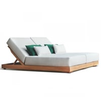 Chaise longue double Kostas - 160x200x33cm - olefin - bois teck/écru