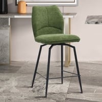 Tabouret de comptoir pivotant Lara | Tissu vert, pieds en métal | 103 x 48 x 56 cm