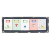 Panneau mural avec 5 crochets | 66 x 5 x 21 cm | Multicolore / Bois massif
