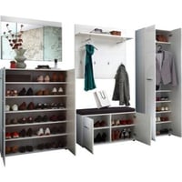 Armoire Allan | Armoire à chaussures, banc d'entrée, miroir mural, panneau mural, armoire | Blanc