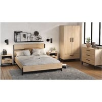 Ensemble de chambre Craig | Lit double, table de chevet, armoire, commode | Oak Matte Black