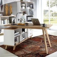 Bureau d'angle Ousmane 145cm scandinave - chêne/blanc