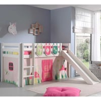 Lit mi-hauteur avec toboggan Astrid avec tente et sacs de rangement Spring - blanc