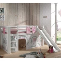 Lit mi-hauteur avec toboggan Astrid avec tente et sacs de rangement Birdy - blanc
