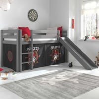 Lit mi-hauteur Astrid gris avec toboggan - tente pirates