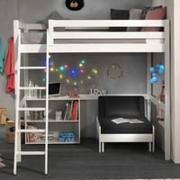 Lit mezzanine Claire 140x200cm avec bibliothèque et canapé-lit - blanc