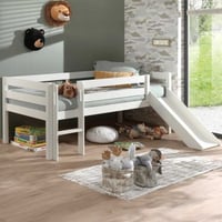 Lit mi-hauteur Pip avec toboggan 90 x 200 bois de pin - blanc