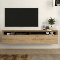 Meuble TV Rastone - 180x37x42cm - 2 portes - décor chêne