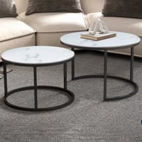 Ensemble de tables basses Boston Ø80 et Ø60cm - marbre blanc