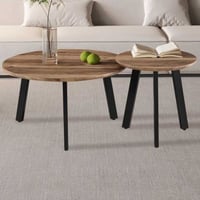 Table basse Aziz - Ø50x50cm & Ø80x45cm - bois de manguier/noir