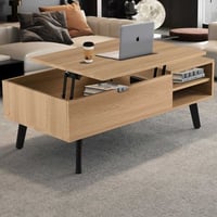 Table basse Justine - 120x60x45cm - réglable - avec rangement - décor chêne