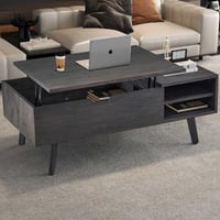 Table basse Justine - 120x60x45cm - réglable - avec rangement - marron foncé