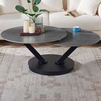 Table basse Nara - Ø85x45cm - pivotable - métal et pierre - gris