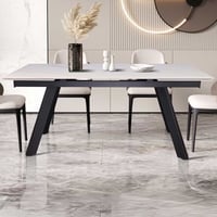 Table de salle à manger à rallonge Hertha | 160/240 x 90 x 76 cm | Blanc/Pierre