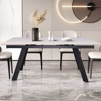 Table de salle à manger à rallonge Hertha | 160/240 x 90 x 76 cm | Blanc/Pierre