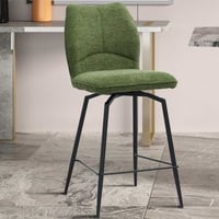Tabouret de comptoir pivotant Lara | Tissu vert, pieds en métal | 103 x 48 x 56 cm