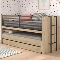Lit mi-hauteur Sammie 90x200cm avec 2 lits, tiroir de lit et bureau - décor chêne