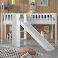 Couchette semi-haute Scott avec toboggan - 208x204x114 cm - Blanc 