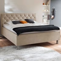 Lit San Marino 160x200cm avec espace de rangement similicuir - beige/chrome