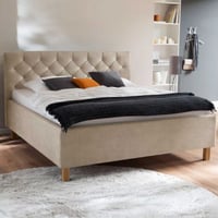 Lit San Marino 180x200cm avec espace de rangement similicuir - beige/chêne