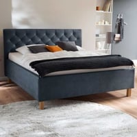 Lit San Marino 160x200cm avec espace de rangement similicuir - bleu/chêne